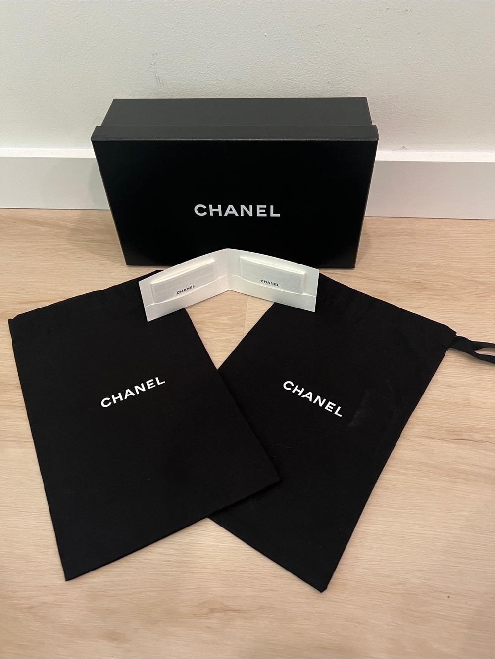 CHANEL Shoe Box, Tissue & Shoe Care Guide 11 3/4” x 7” x 4”